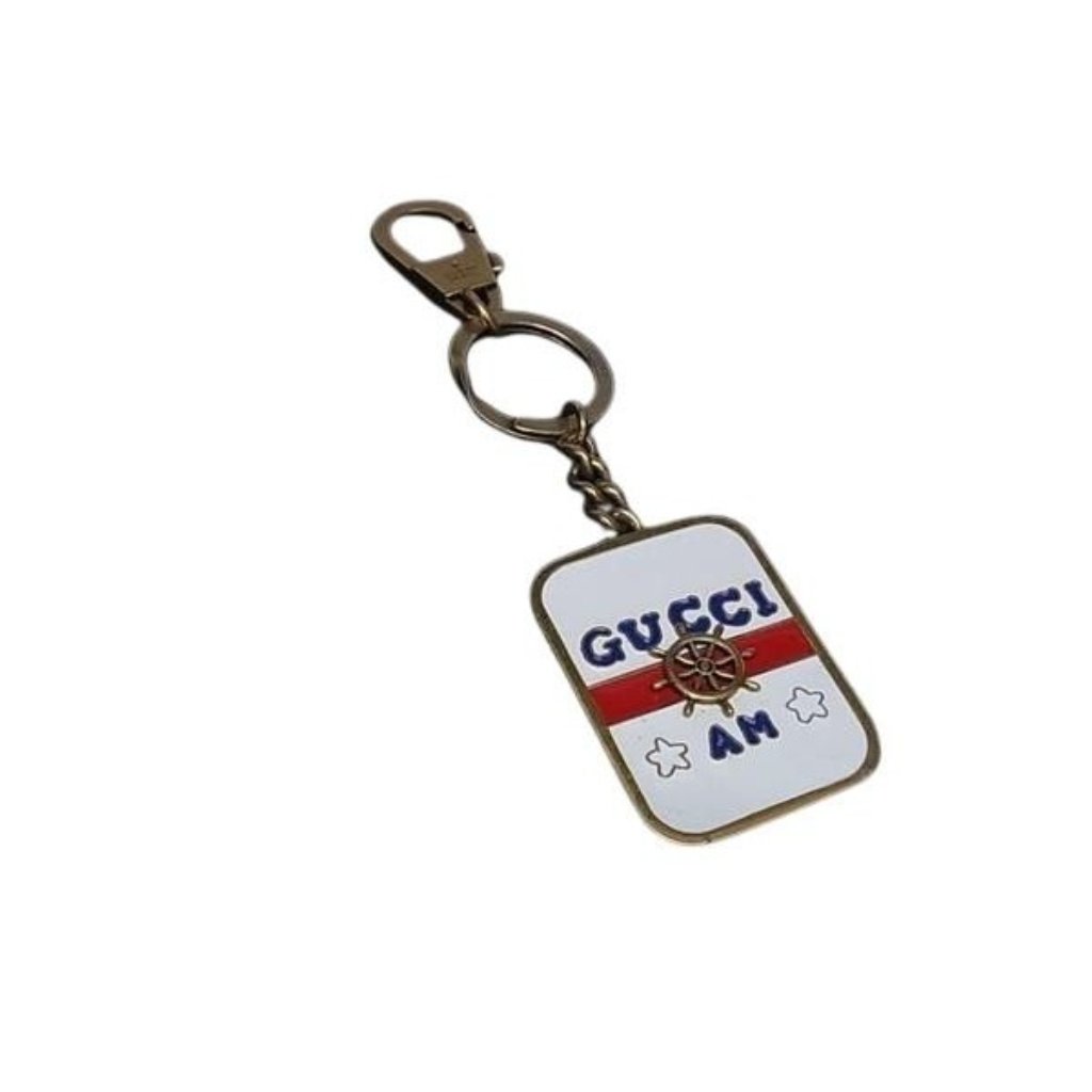 Gucci Key Holder Ring Gold Tone White Metal Bag Charm